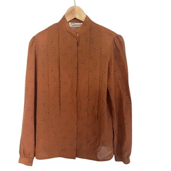 Chaus Women’s Tan Patterned blouse Size 8, long sleeve - Picture 1 of 4